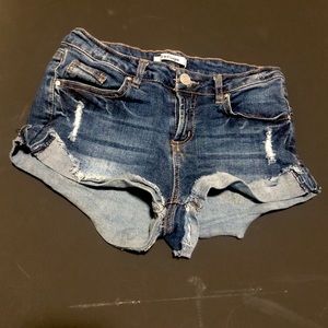 Distressed Blue Jean Shortie Shorts size 0